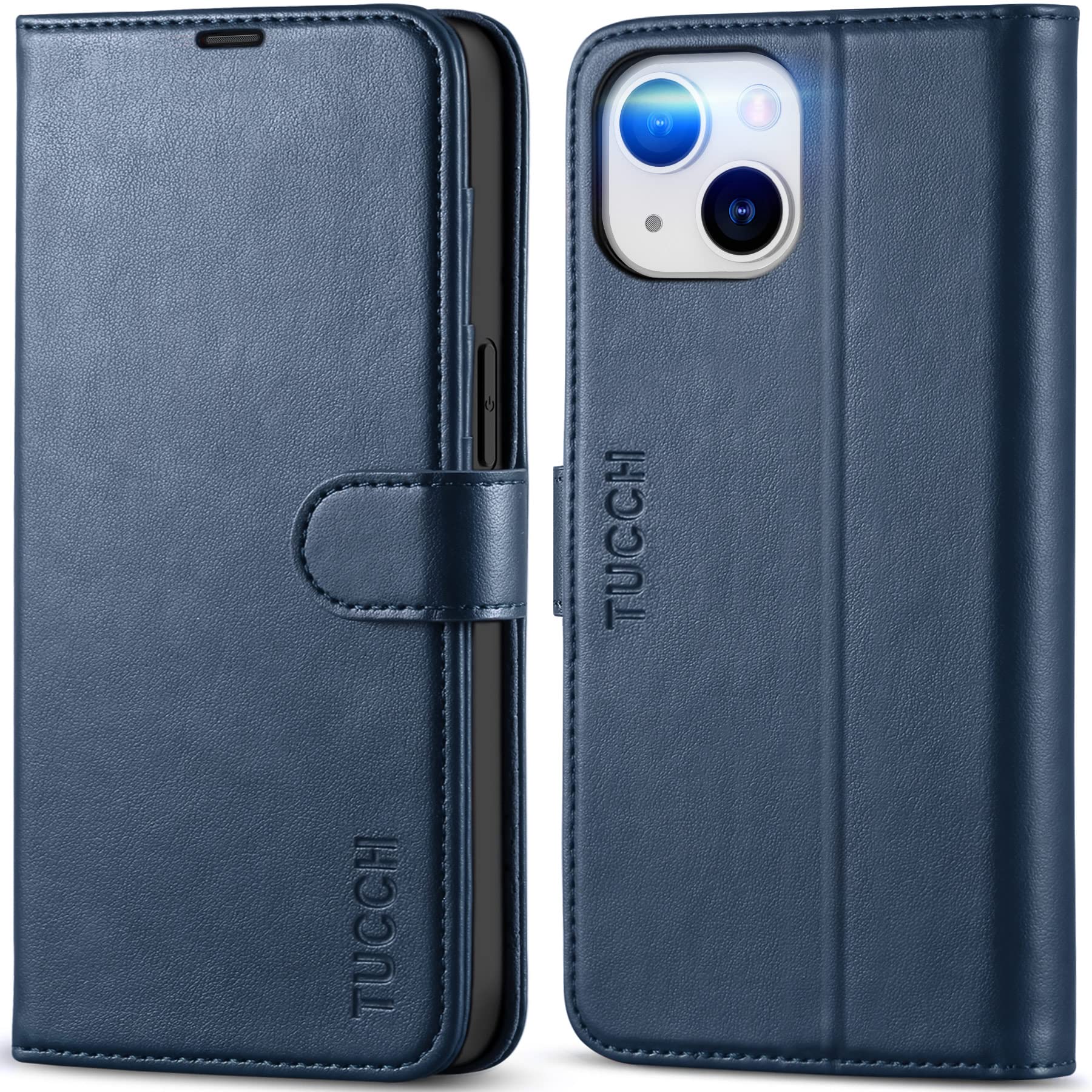 TUCCH iPhone 14 対応 ケース 手帳型 2022年発売 6.1インチ ダークブルー