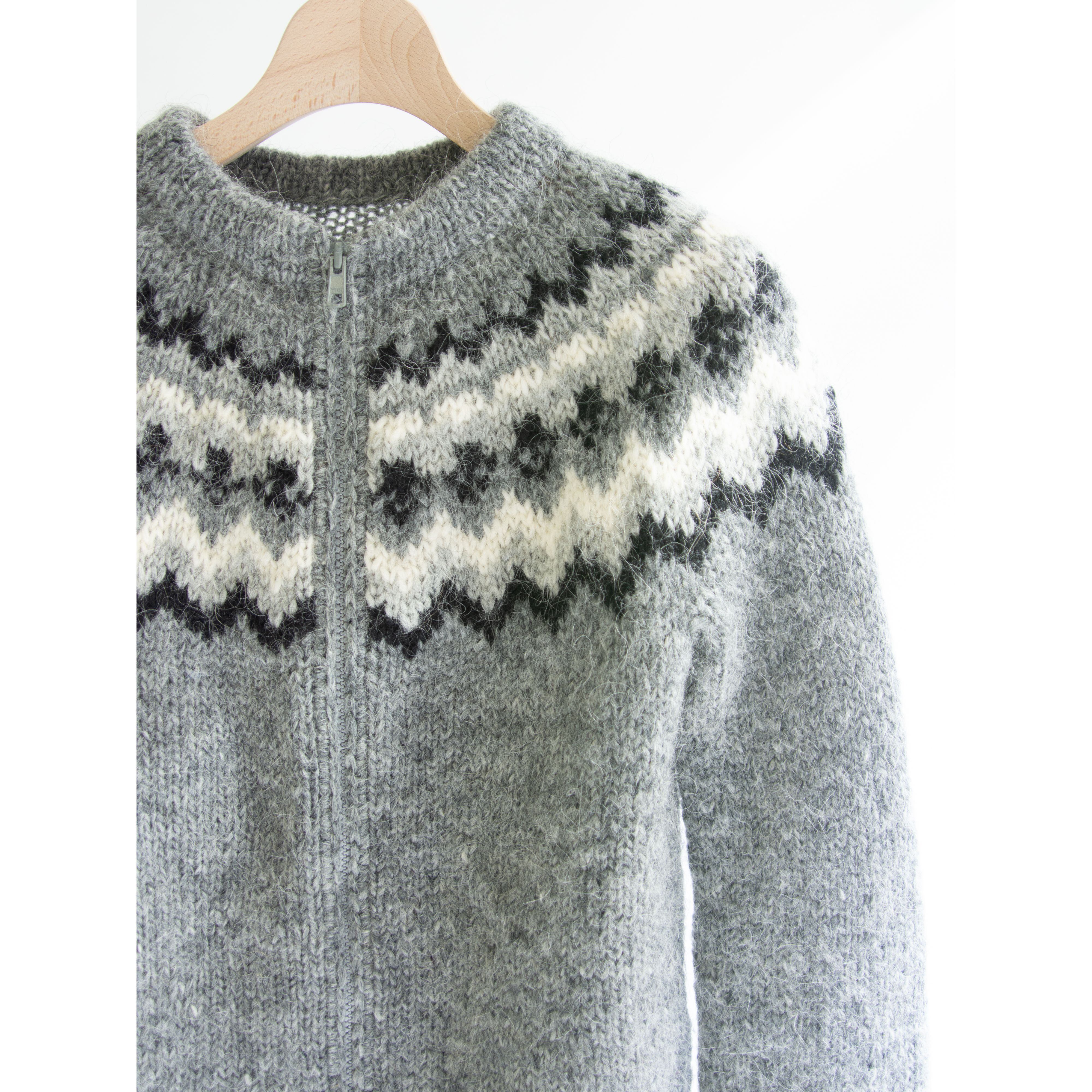 【Made in Iceland】full zip Nordic knit wool sweater（アイスランド製 ノルディック柄フルジップニット ウールセーター）10d