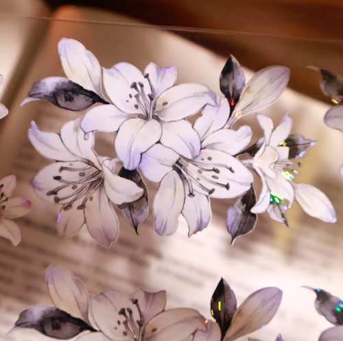 新作☆EM85B｜yier 壹洱文創【百合花】貝殻光インク加工 PETテープ