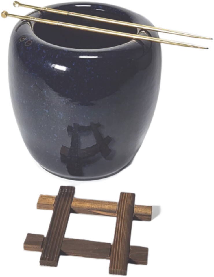灰皿 火恵山焼 陶楽作 長崎 陶器 工芸品 民藝 美術 生子火鉢型灰皿セット 6号 高級本わら灰付4点セット （信楽焼き・陶器