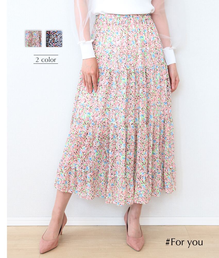 【再入荷】小花柄のフリル付きフレアスカート_b0062103009