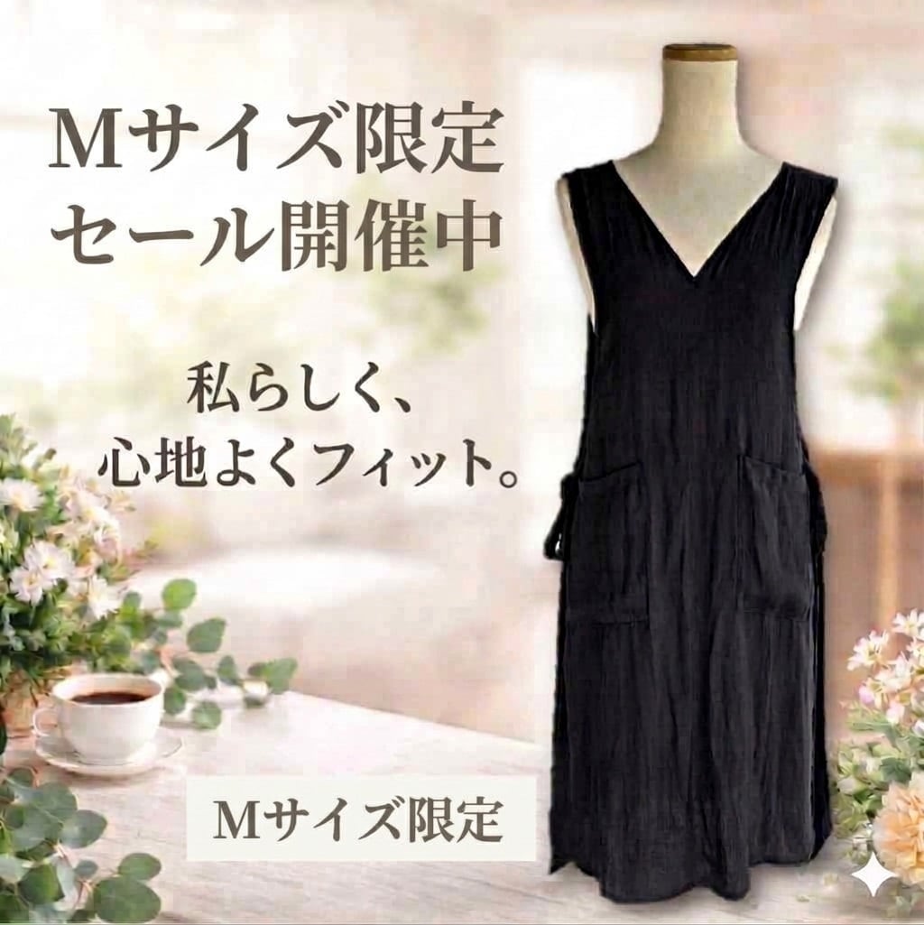 茶道お稽古に最適。羽織って着るロング丈エプロン4L〜6L 127100-20-2 茶道お稽古に最適。羽織って着るロング丈エプロン（ブラックメランジ