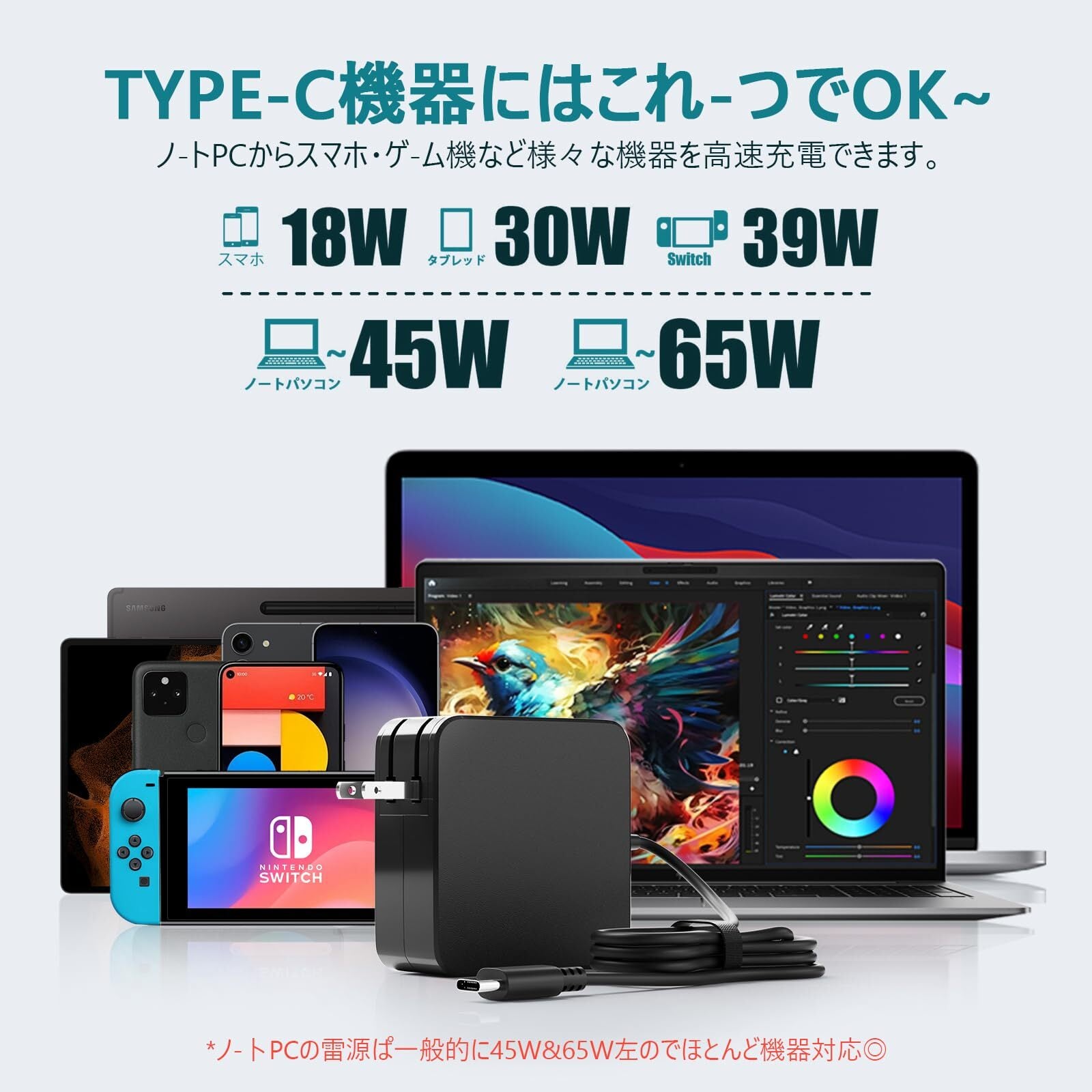 VAIO 用 acアダプター Type-C 65W 45W 20V 3.25A PD対応 バイオ用充電