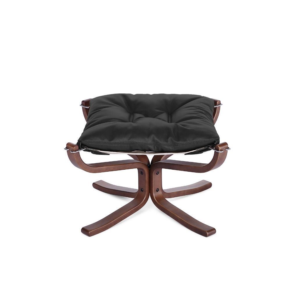 Falcon Chair Wood Frame Ottoman Set Oil-leather Black / ファルコン