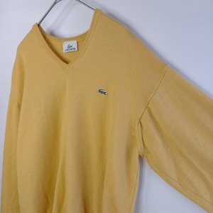 ラコステ　Vネック　ウールセーター　刺繍ロゴ　マスタード　4