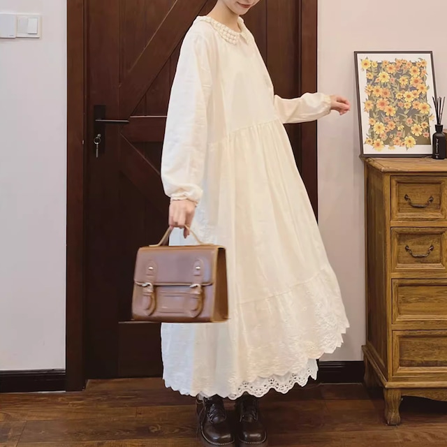 重ね着用レースドールカラーワンピース W0251