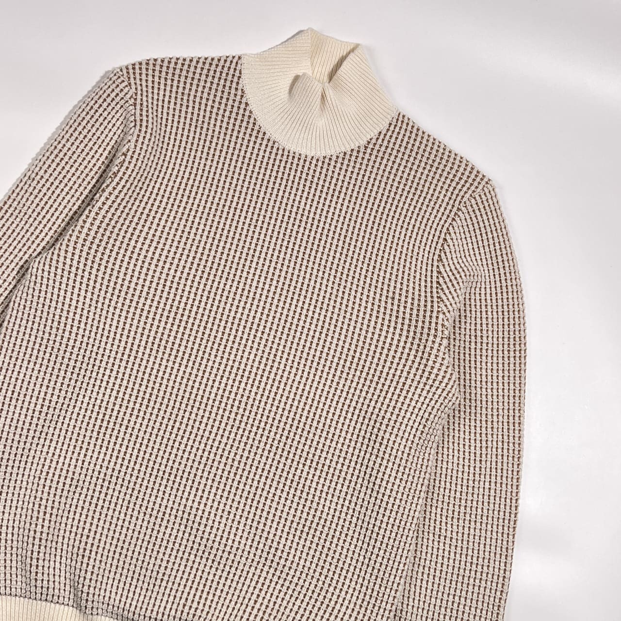 BOSS ヒューゴボス ウール混 ハイネック ワッフル編み ニット セーター S/ベージュ系 メンズ