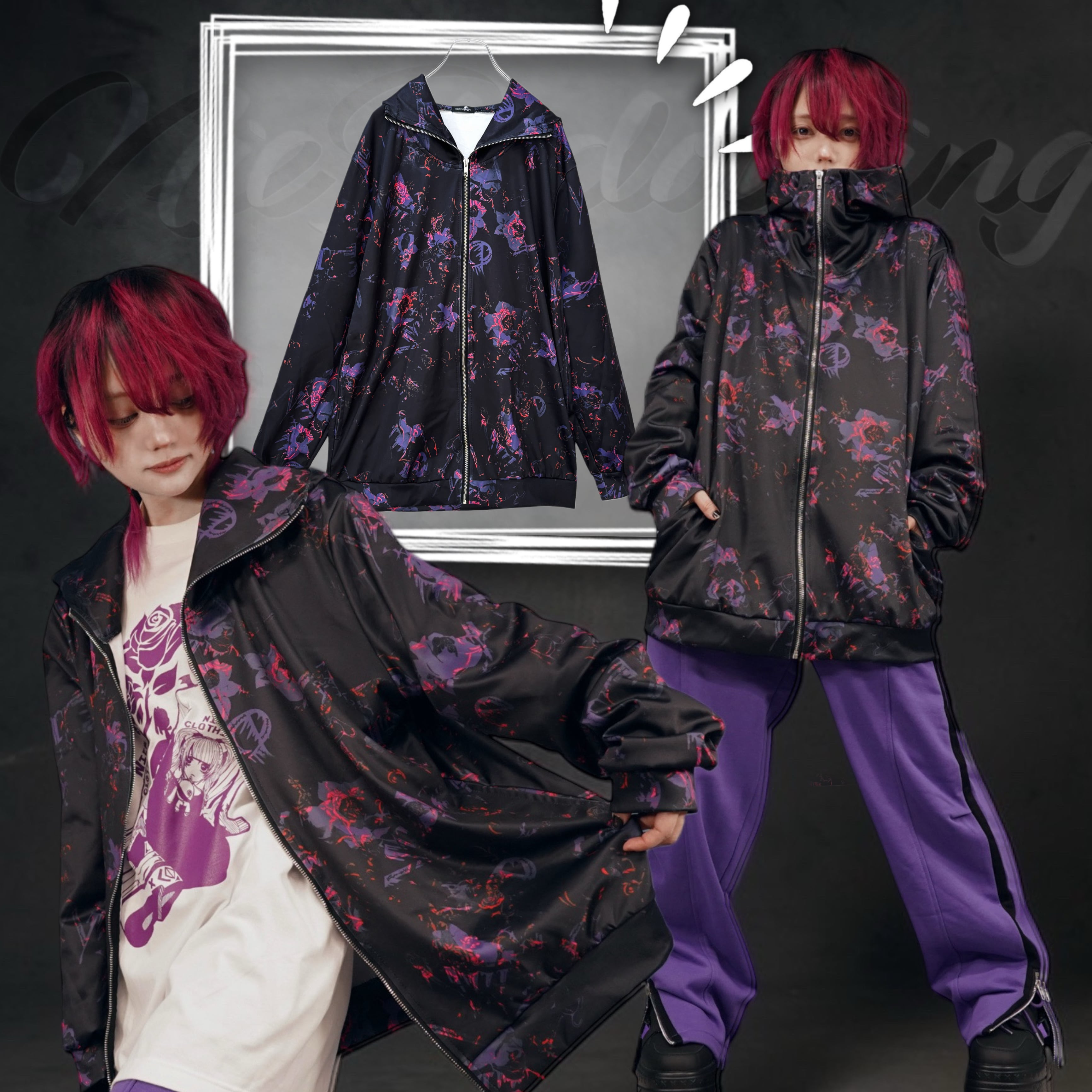 N402 NieR CLOTHING 浴衣 サテン 総柄 和柄九尾浴衣3点セット | NIER CLOTHING
