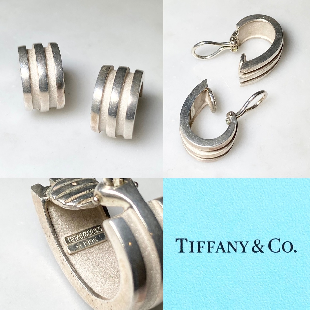 vintage 1995's TIFFANY silver earring " grooved "