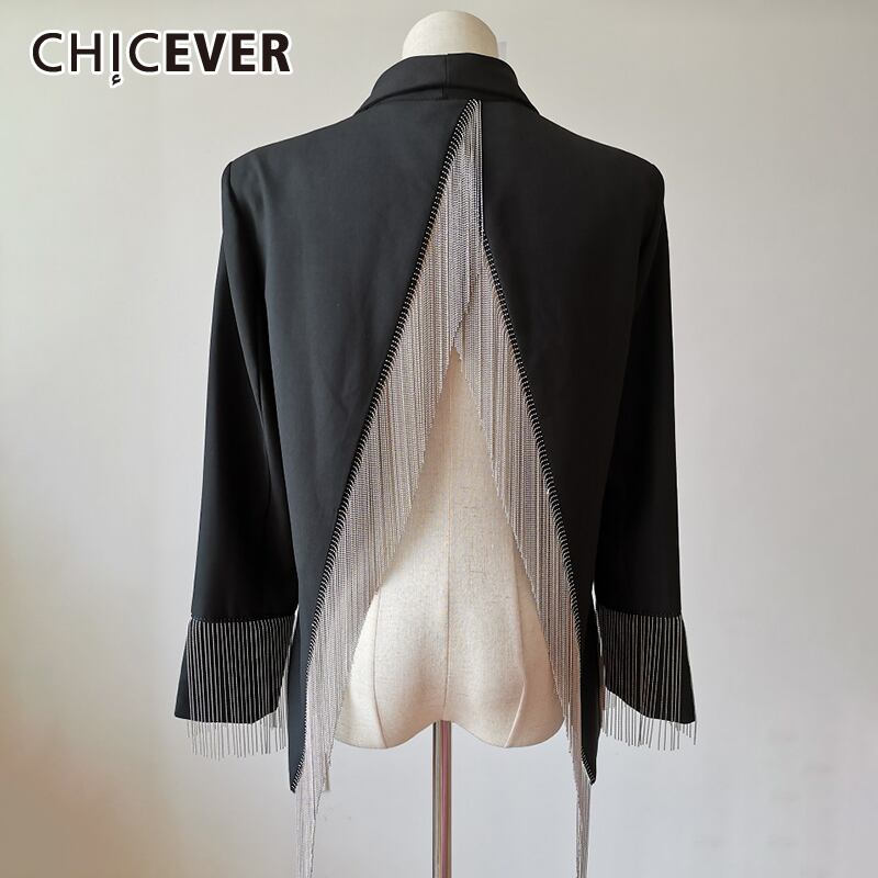 CHICEVERブレザーレディースノッチカラー長袖パッチワークテルバックスプリットストリートウェアブラックコート2021タイド ロング 6base543765521653