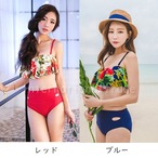 レディース水着 3点セット 花柄 フリル ビキニ ハイウエスト ショーツ スカート付き 水着 体型カバー 着痩せ 美シルエット フラワー柄 トップス セパレート トロピカル 夏 海 プール リゾート スイムウェア おしゃれ 大人可愛い　w681