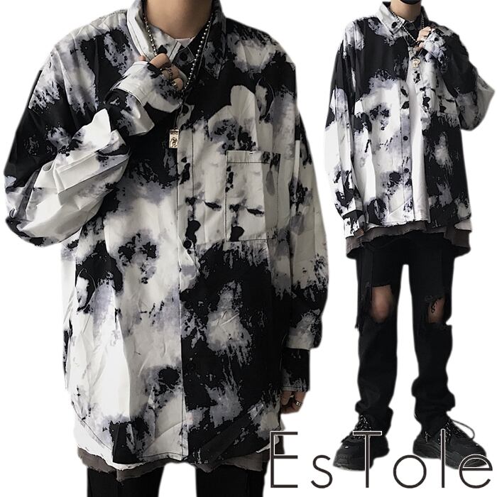 【お支払い確認後20日以内発送】EsTole モザイク柄シャツ 長袖シャツ ゴシックシャツ 柄シャツ ドレスシャツ ゆったり プリントシャツ ダボシャツ ストリート系 メンズ モード系 個性的 ロック パンク 原宿系 エストール