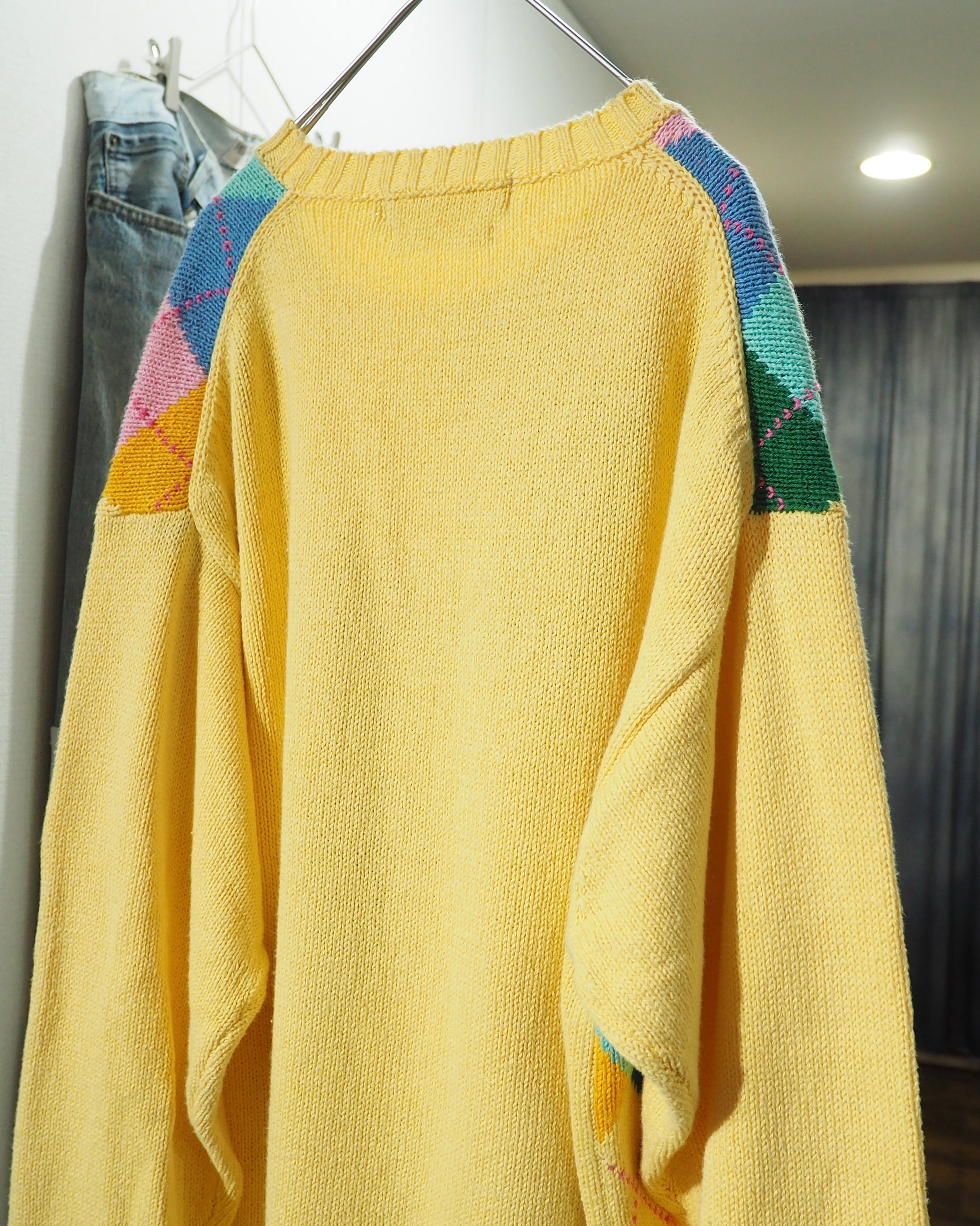 1990s ” Fine Cotton ” Colorful Pastel Argyle Pattern Vintage Knit