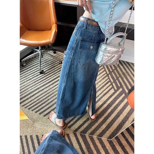 denim long skirt　10968