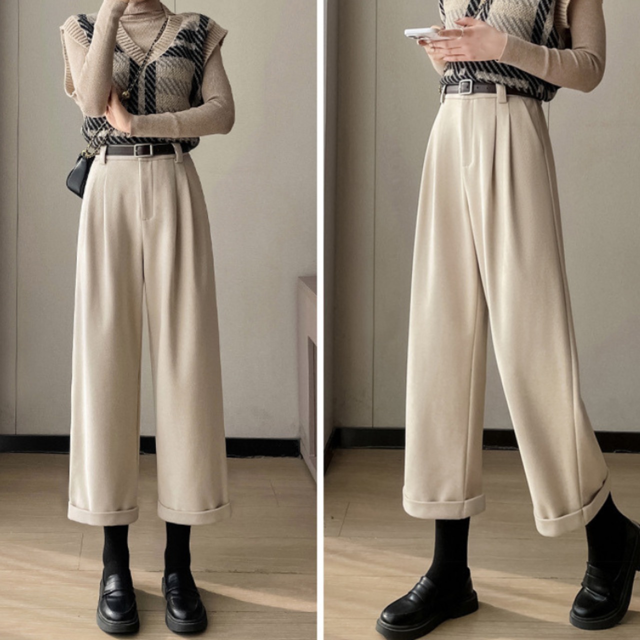 ハイウエストストレートクロップドパンツ W01048