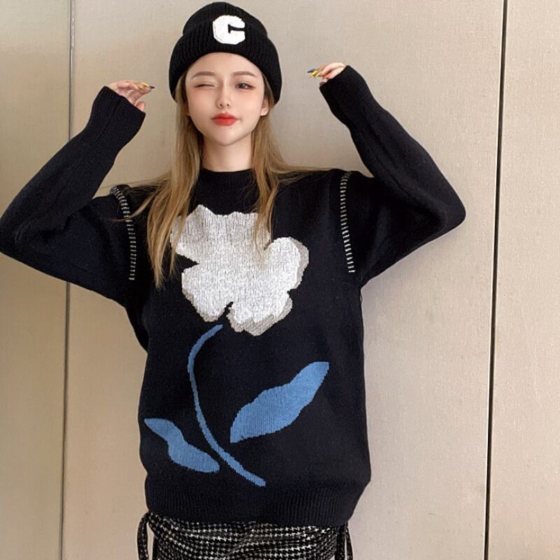 オータムウィンタースタイルルーズセーター レディーストップス ロング 秋物 冬物 ハンチェンe70297032234