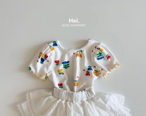 【Hei.】フラワープリントパフスリーブTシャツ  70~110cm