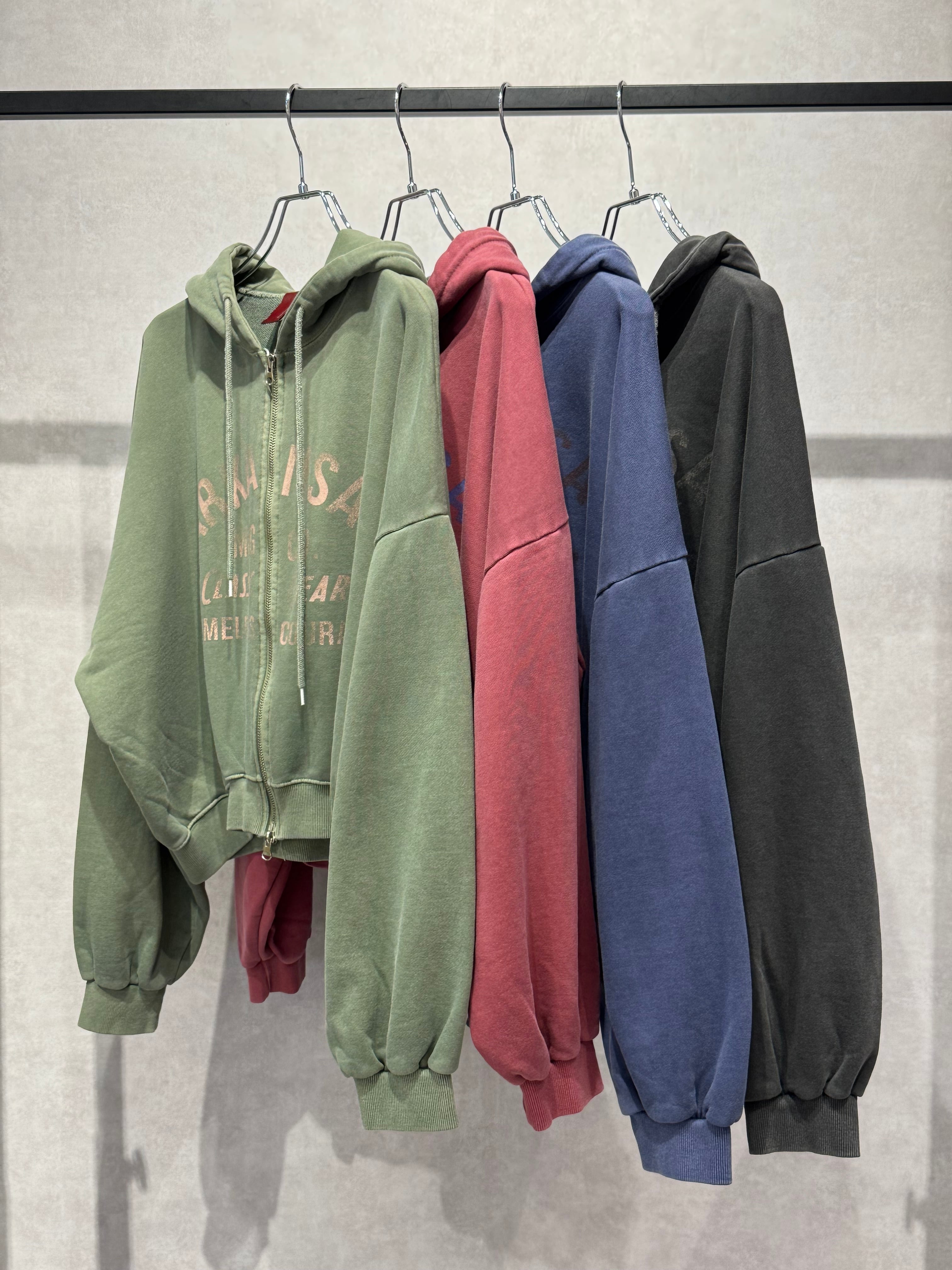 college logo doublezip short hoodie