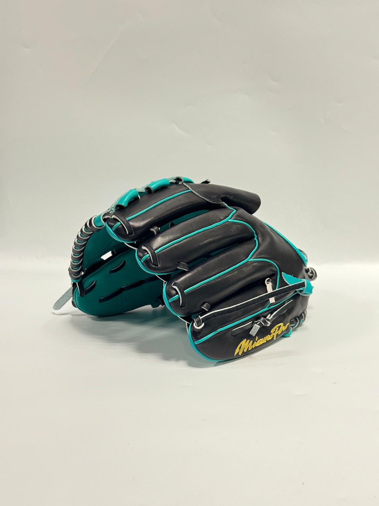 MIZUNO PROーミズノプロ 軟式グローブ ミチイ店舗別注グラブ 右投げ用 投手AXI①モデル ヒスイ/ブラック×ブラック・画像5