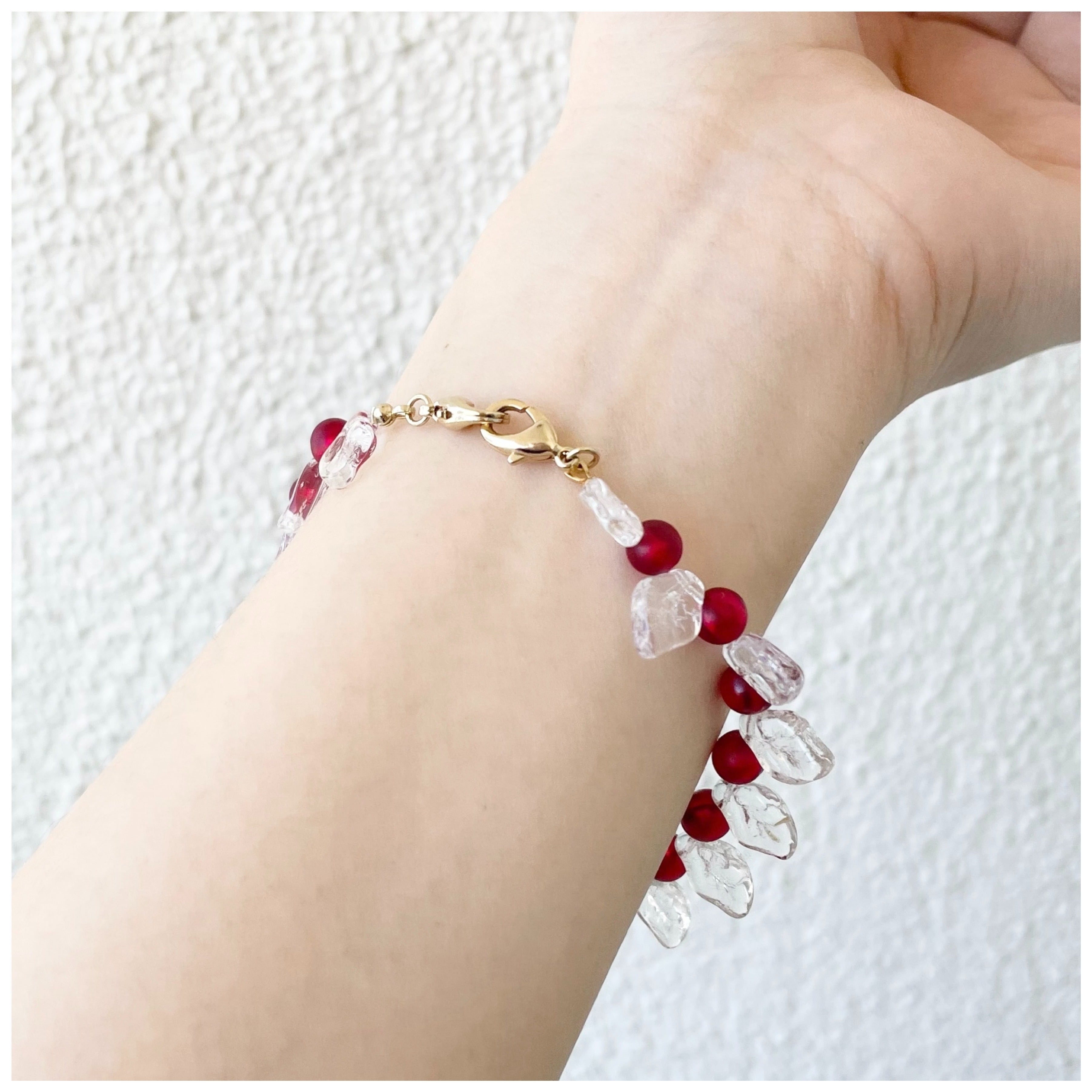 フランス買付 ヴィンテージ ブレスレット 赤玉 リーフパーツ