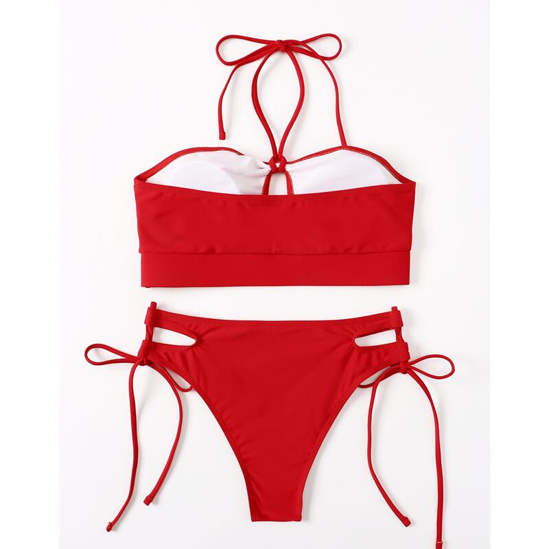 送料無料 レッドカットアウトビキニセット水着女性セクシー