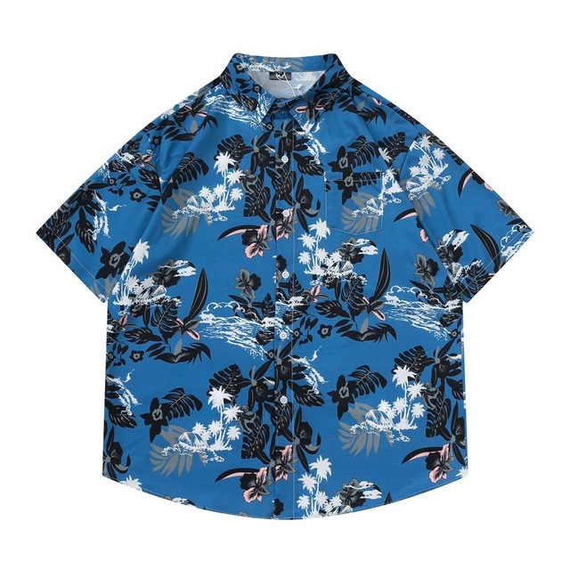 【UNISEX】BOTANIC PRINT LOOSE SHORT SLEEVE ALOHA SHIRT M-18055
