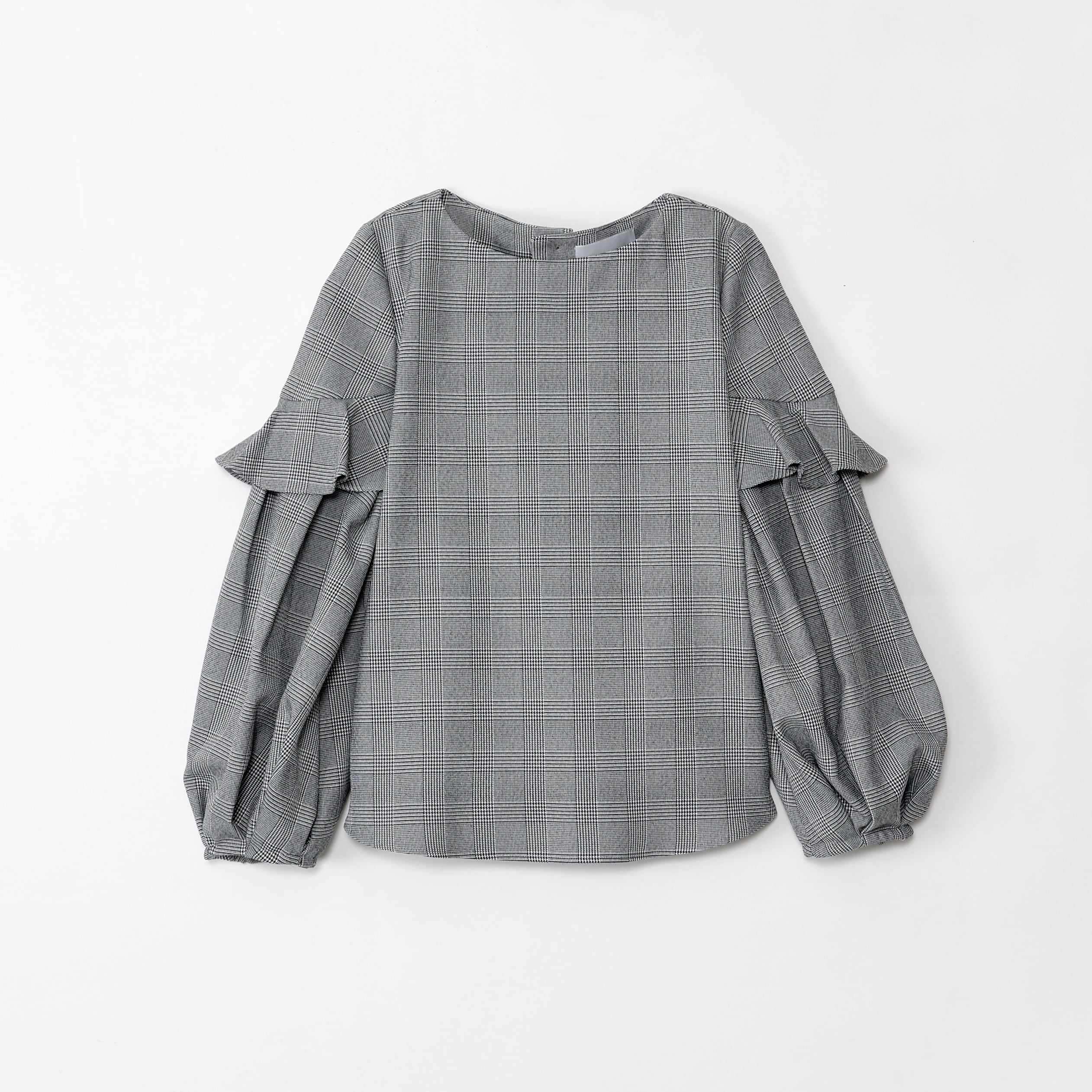【新品】ANAYI グレンチェック フリルブラウス DiDi Guranjie グレンチェック 袖フリルブラウス（白×黒） | DiDi