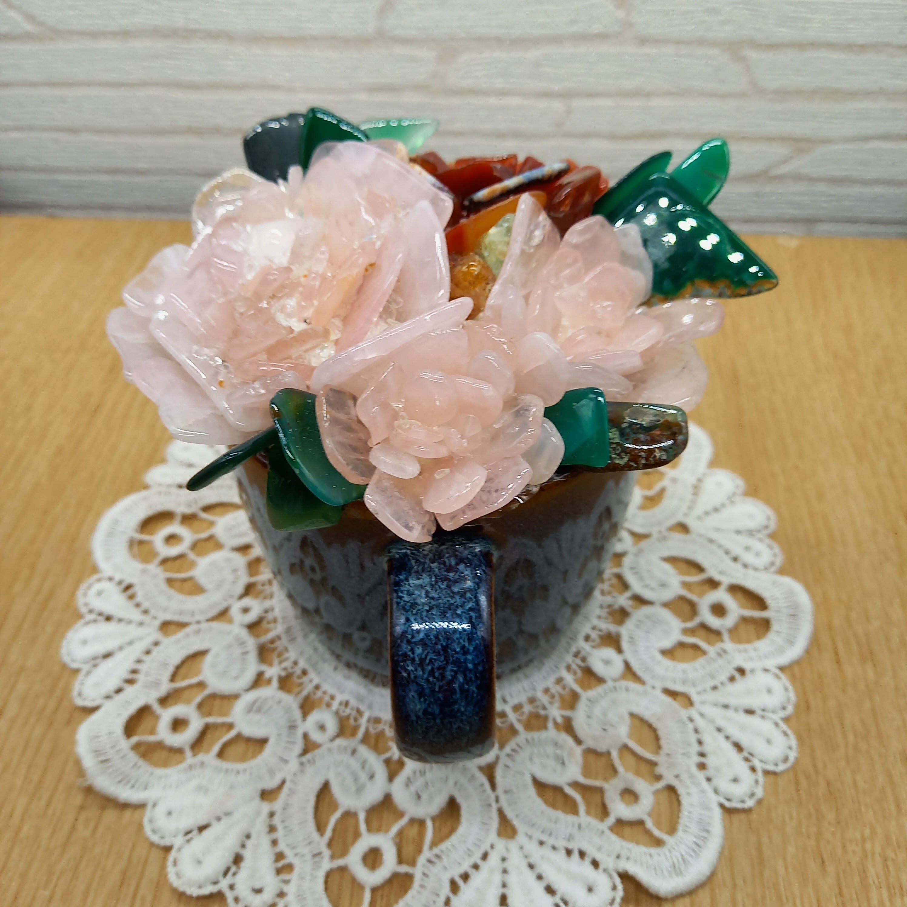ローズクォーツ薔薇（オーシャンブルー カップ）