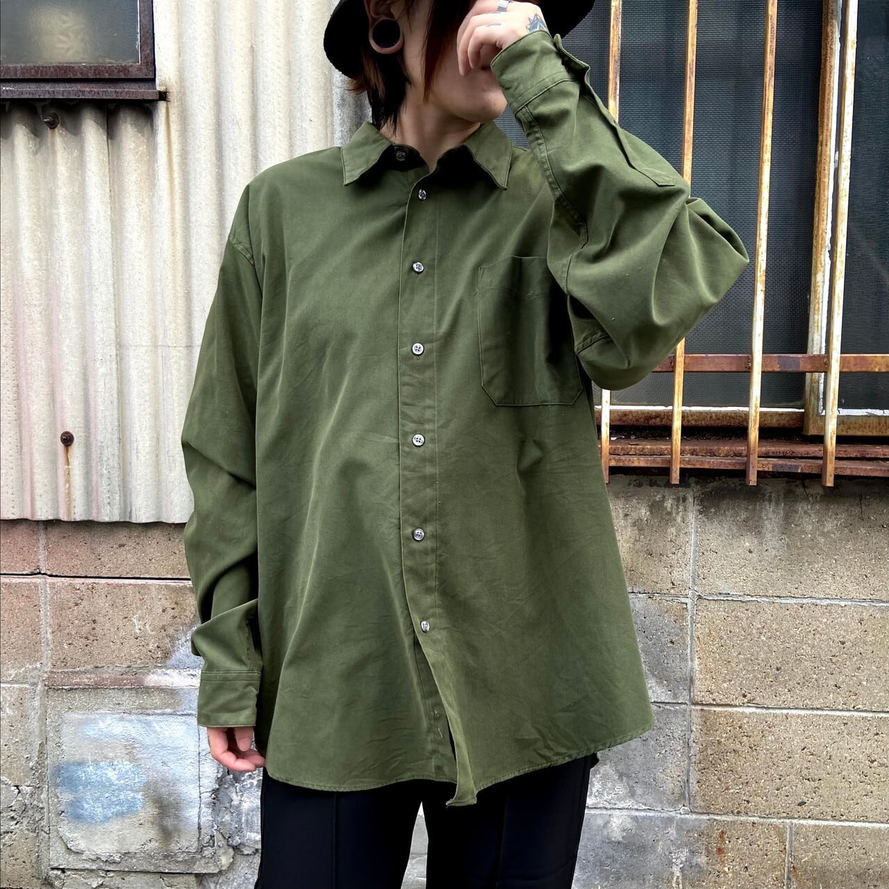 Alfani 長袖 フェイクスエードシャツ メンズxl 古着 カーキ オリーブグリーン 長袖シャツ Cs29 50 Cave 古着屋 公式 古着通販サイト