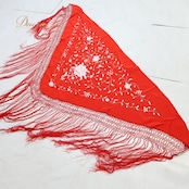 【フラメンコ衣装】レッド マントン シージョ 赤 刺繍 フレコ 花柄 フリンジ ダンス用 軽い 薄い トライアングル 三角形