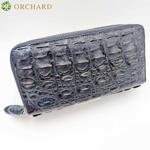 クロコダイル 大きな財布 ダブルラウンドファスナー 藍色 ネイビー メンズ レディース 高級レザー 大容量 ハンドバッグ