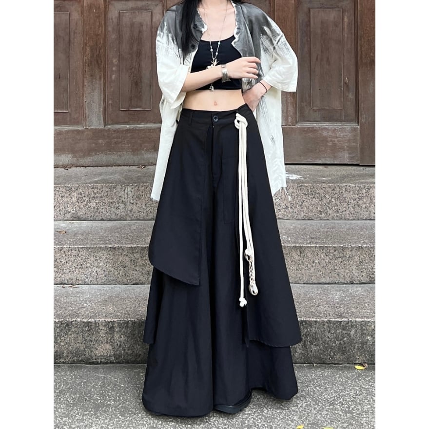 ワイドパンツ ロング丈 レイヤード 袴パンツ クール かっこいい 闇