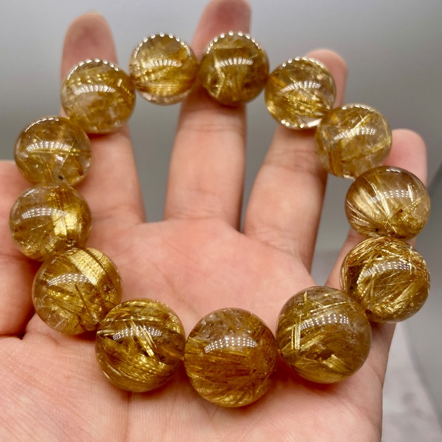 【金運】【高品質】タイチンルチルクォーツ ブレスレット【大粒】久保田様専用2