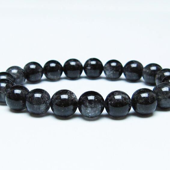 ブラックルチルクォーツ ブレスレット 10mm ブラックトルマリン トルマリネイテッドクォーツ 一点物 メール便可 [M便 1/10] 111-47099