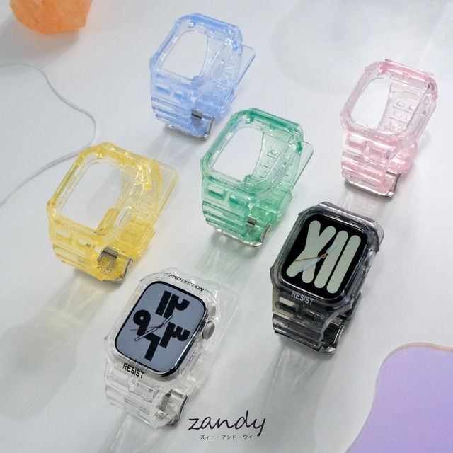 ※印字あり【クリア一体式バンド】A006 アップルウォッチバンド 一体式ベルト Apple Watch