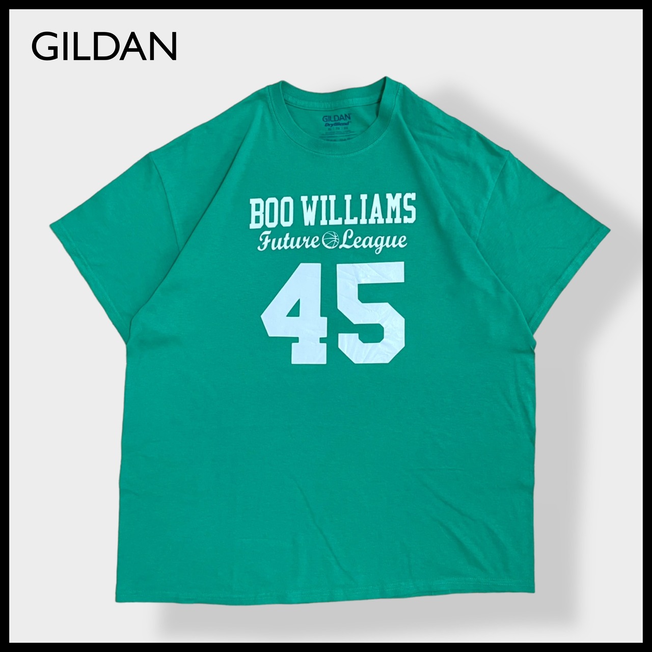 【GILDAN】XL ビッグサイズ Tシャツ ロゴ プリント ナンバリング 両面プリント 半袖 グリーン US古着