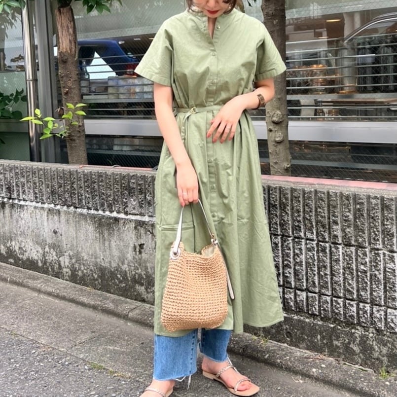 細ベルト付きバンドカラーシャツワンピース Every Very Niceclaup 細ベルト付きバンドカラーシャツワンピース Every Very Niceclaup