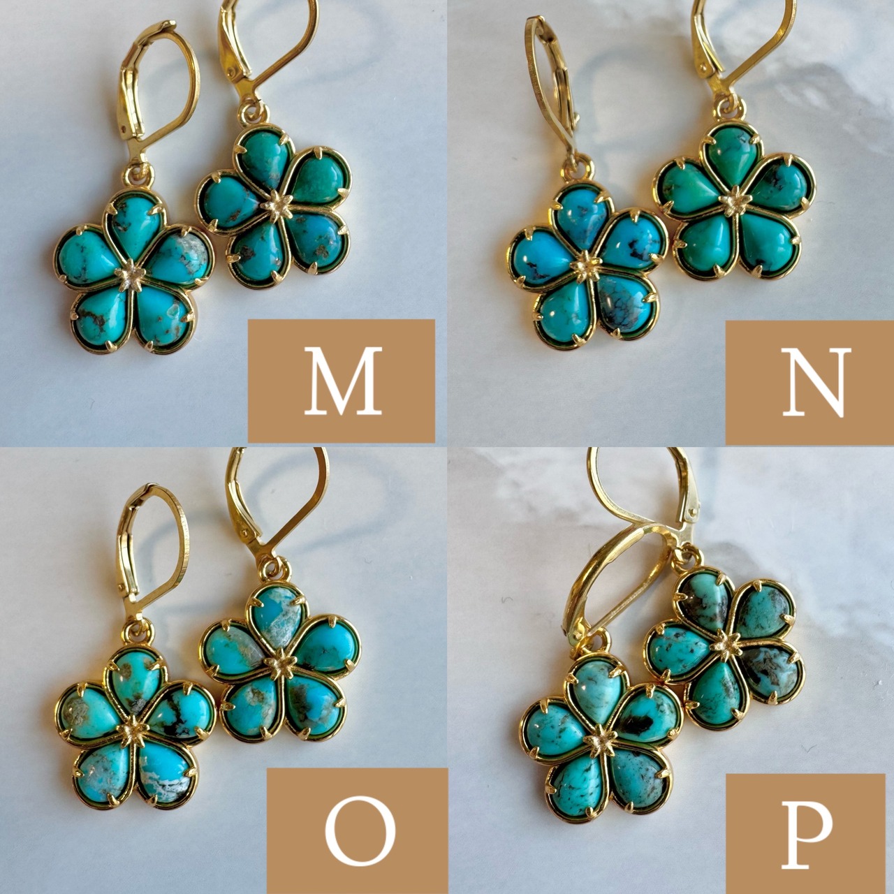 Plumeria  turquoise earrings Hawaiianjewelry("マトリックスあり"ハワイアンジュエリーＵＳＡアリゾナ州・キングマン産ターコイズプルメリアピアス、イヤリング)