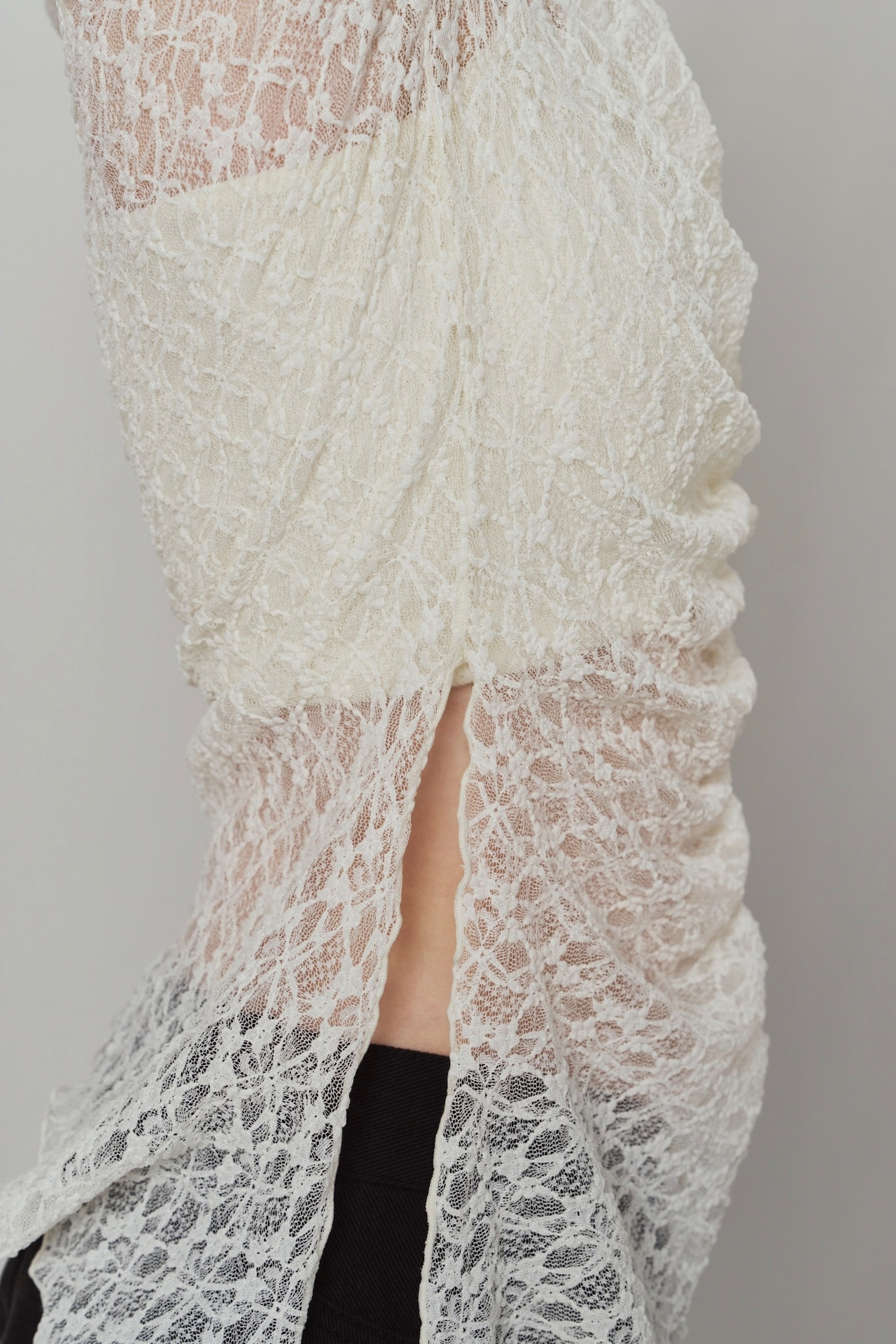 Lace Gathered Top / WHITE - 5