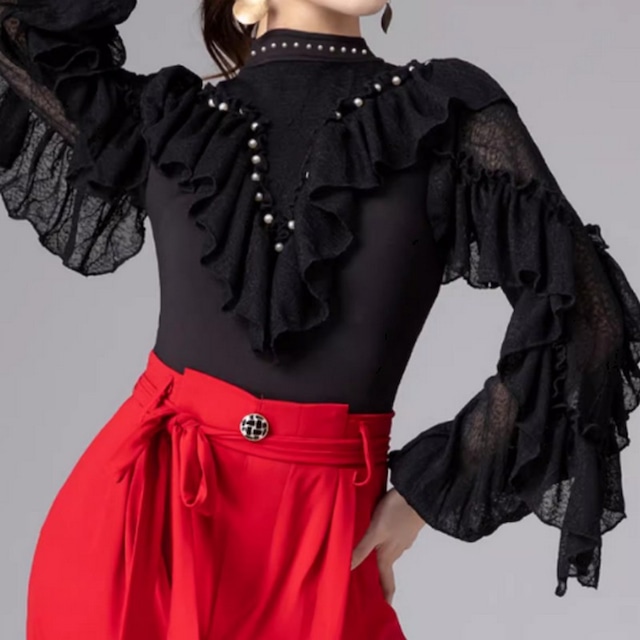 フリルスリーブ・エレガントトップス(レオタードタイプ) ds0120