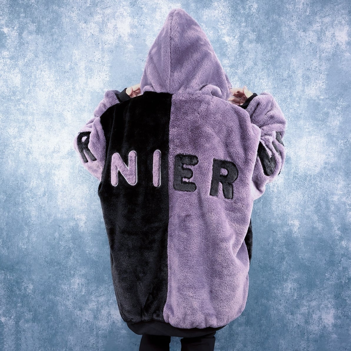 超ふわもこ】TWO-TONE ZIP OUTER -BLACK×PURPLE- | NIER CLOTHING