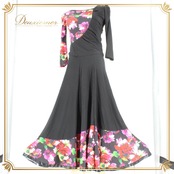 社交ダンス 衣装 スタンダード 上下セット ツーピース レッスンウェア パーティ衣装 Leirena ブラック系 レッド系 ピンク系 パープル系 ブルー系 グリーン系 イエロー系 モダン 競技 ダンス トップス スカート ワンショルダー風 フラワープリント 花柄 変形デザイン アシンメトリー風 ブラック ベース レッド フレアスカート リメイク風 スカート裾フレア ダンスレッスン 練習着 発表会 ラテンダンスではない スタンダード用 ロングスリーブ カットソー伸縮性あり ウエストゴム 伸縮素材