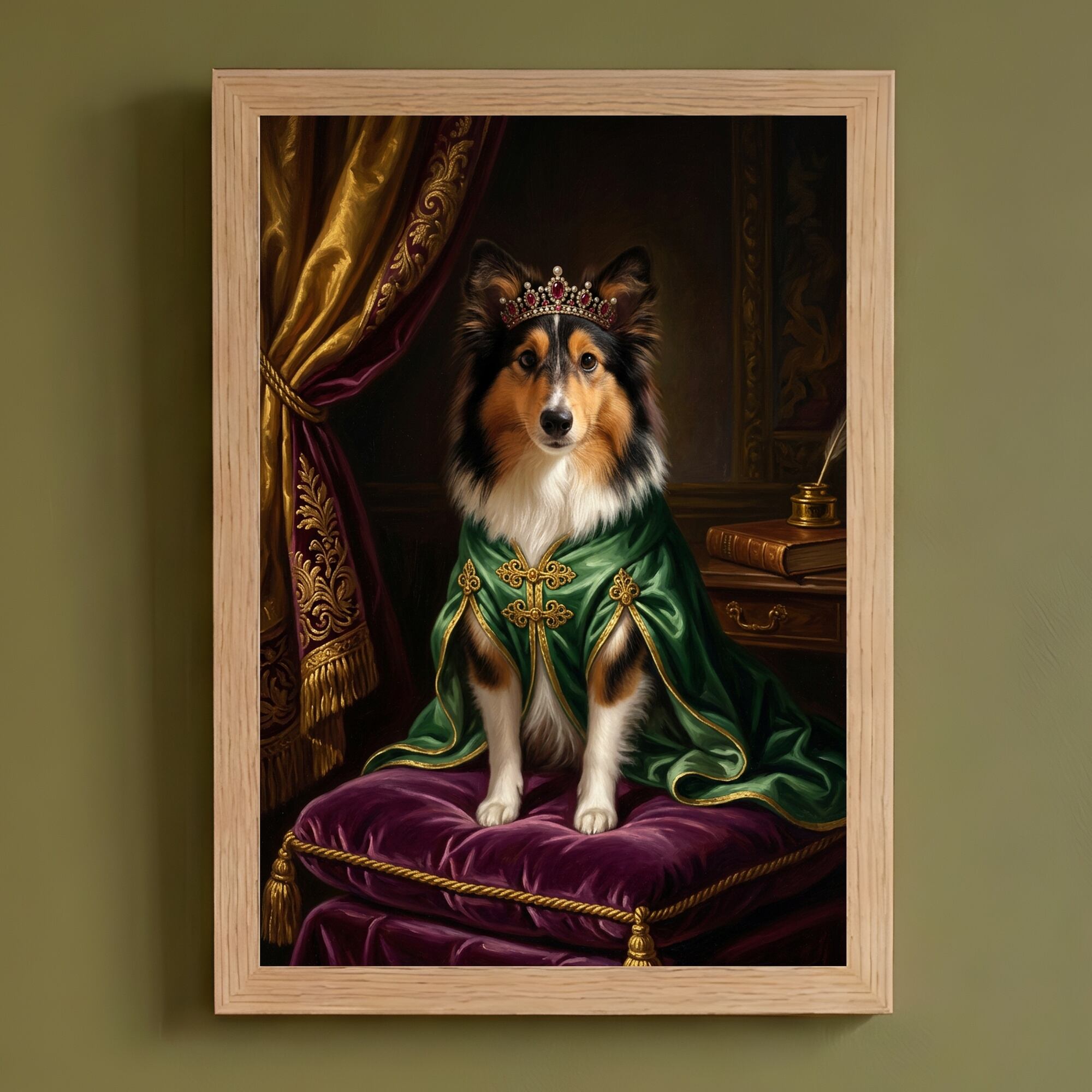犬（シェットランドシープドッグ）のルネサンス風肖像画 A4額装