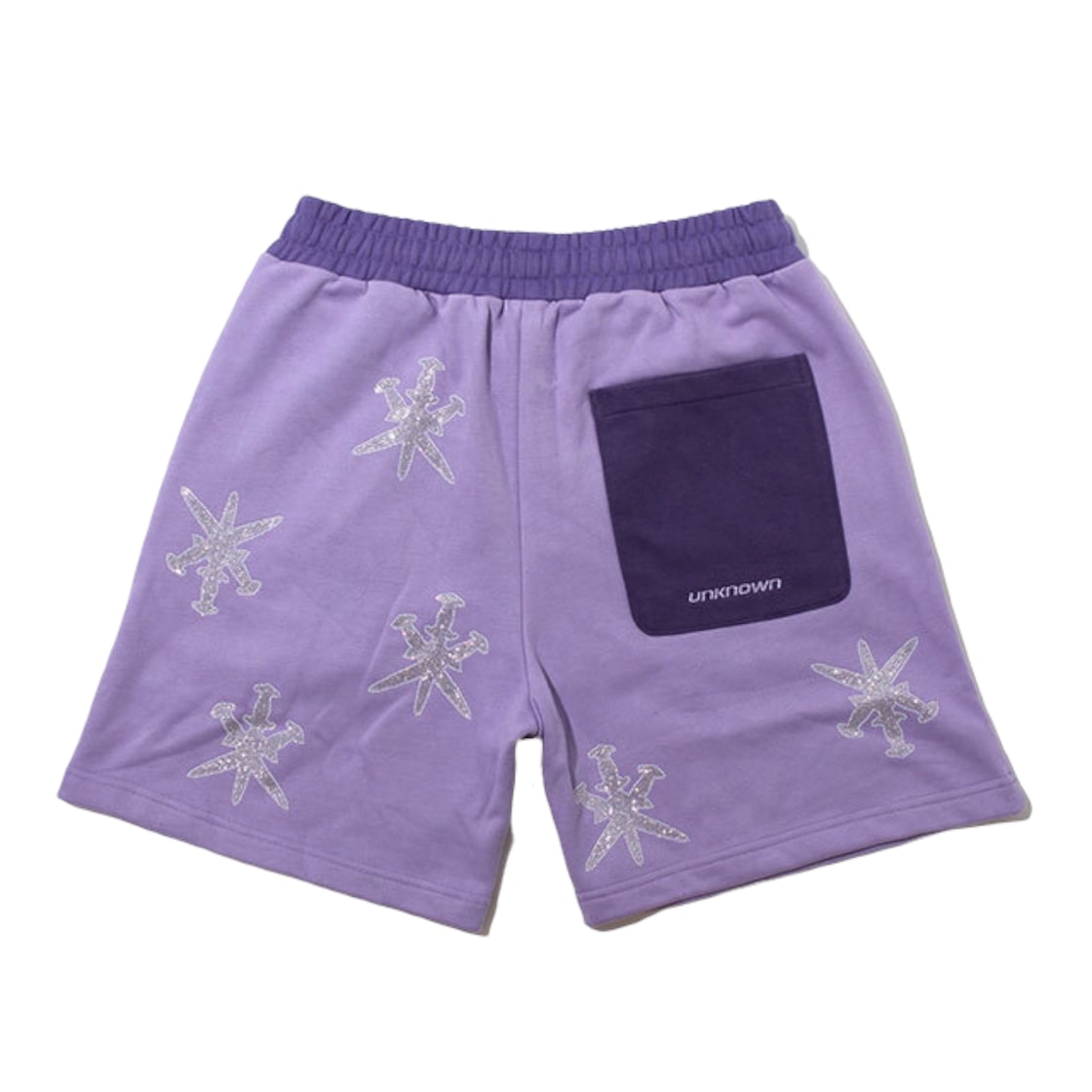 UNKNOWN LONDON】PURPLE PANEL MIX DAGGER RHINESTONE SHORTS | PAY ID