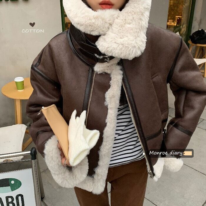 ジャケット オータムウィンターベルベットファークロップドトップス 秋物 冬物 モンロー79401012346