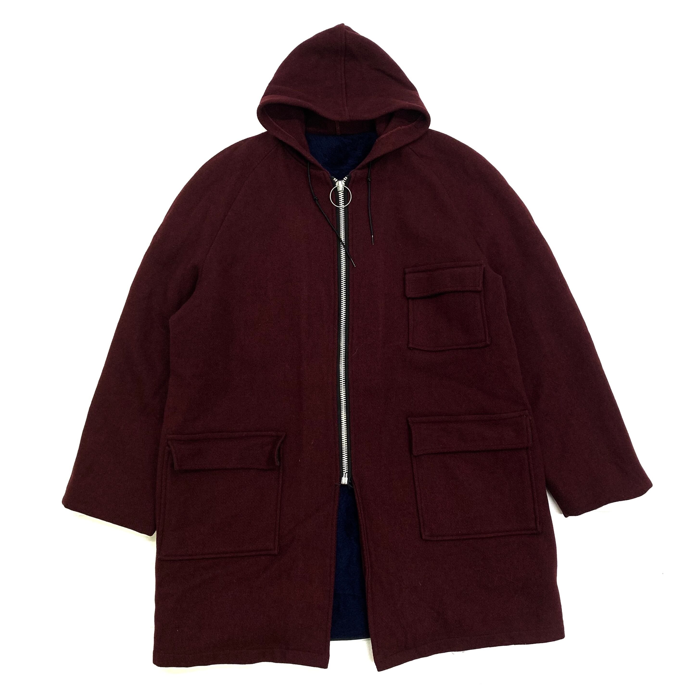 1960's melton wool hooded coat バーガンディー メルトンウール フード ハーフコート ベンチコート スタジャン  バーシティージャケット ボア裏地 vintage 60s 60年代 ビンテージ 古着 1516 | web_pee powered by BASE