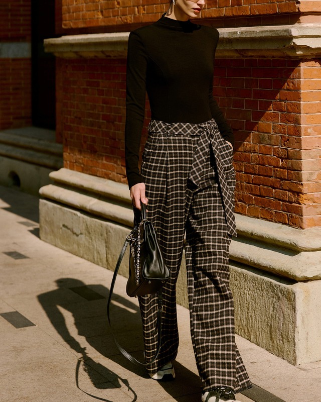 ハイウエストチェックワイドパンツ　A25434