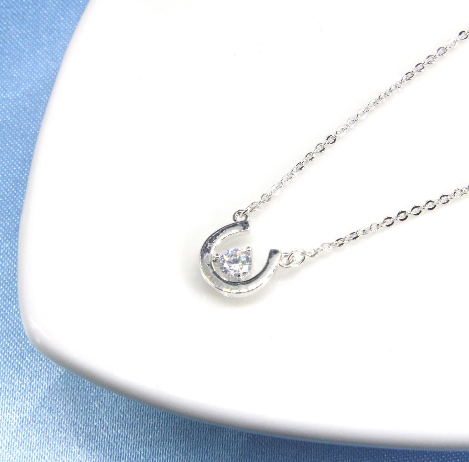 D-STORE ホースシューネックレス シルバー925 CZダイヤモンド 馬蹄型