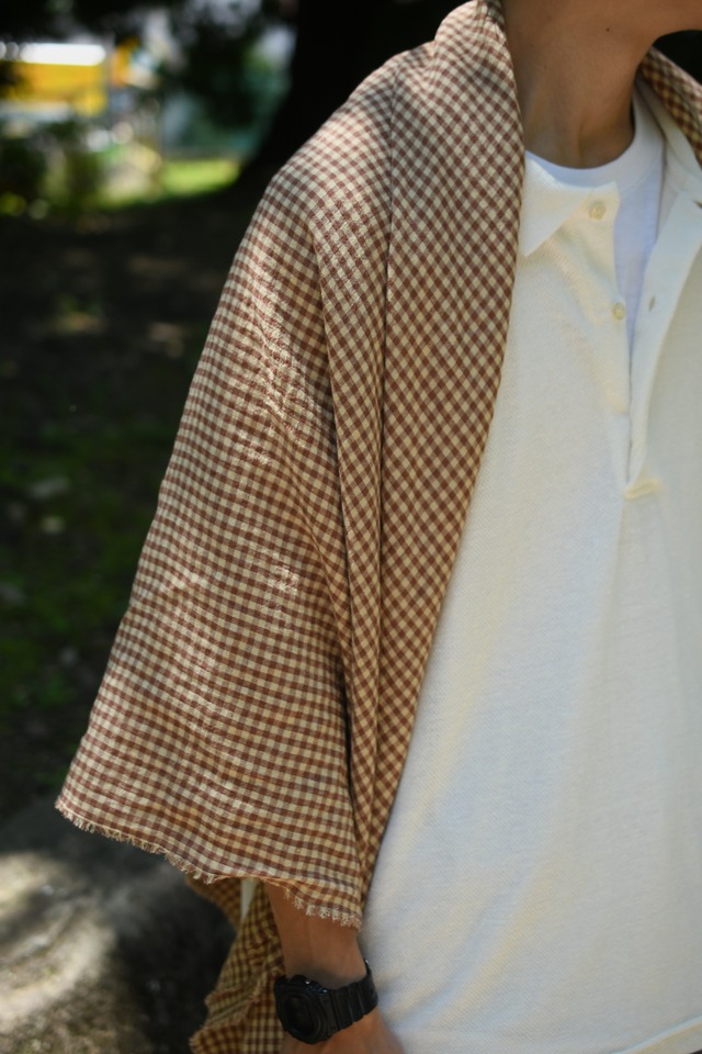 Cale / Water twist linen Big scarf (Brown Ginghamcheck )