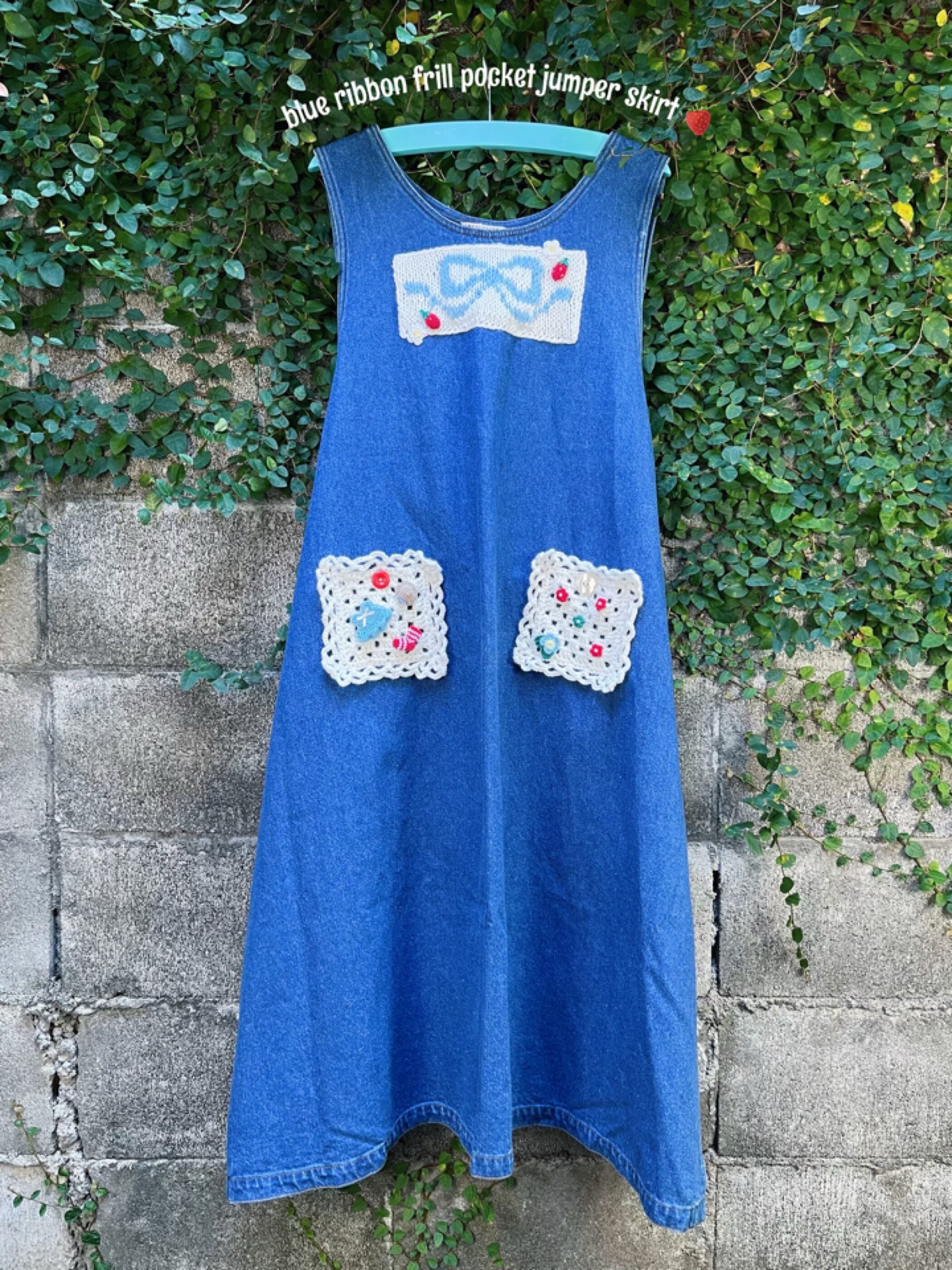 remake ✂︎ blue ribbon frill pocket jumper skirt